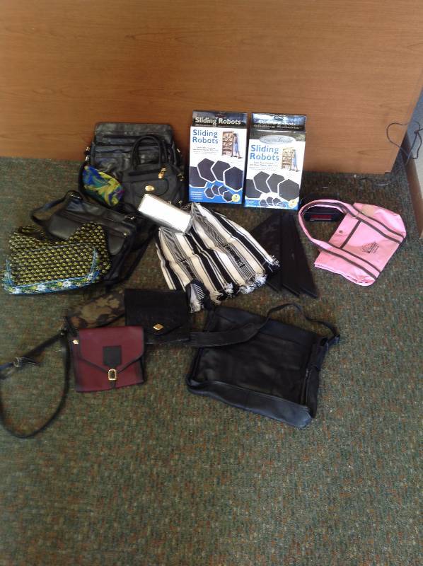 lot 48 image: Lot of BagsPurses, Alarm Clock, Furniture Sliders,