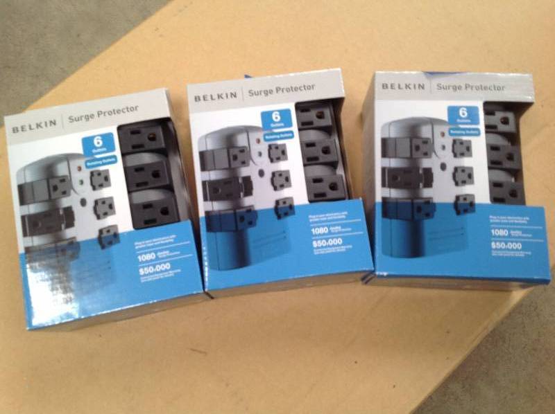 lot 61 image: Three Belkin Surge Protector 6 Outlets