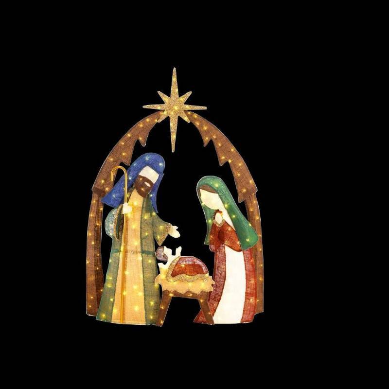 76 in. LED Lighted Burlap Nativity ...
