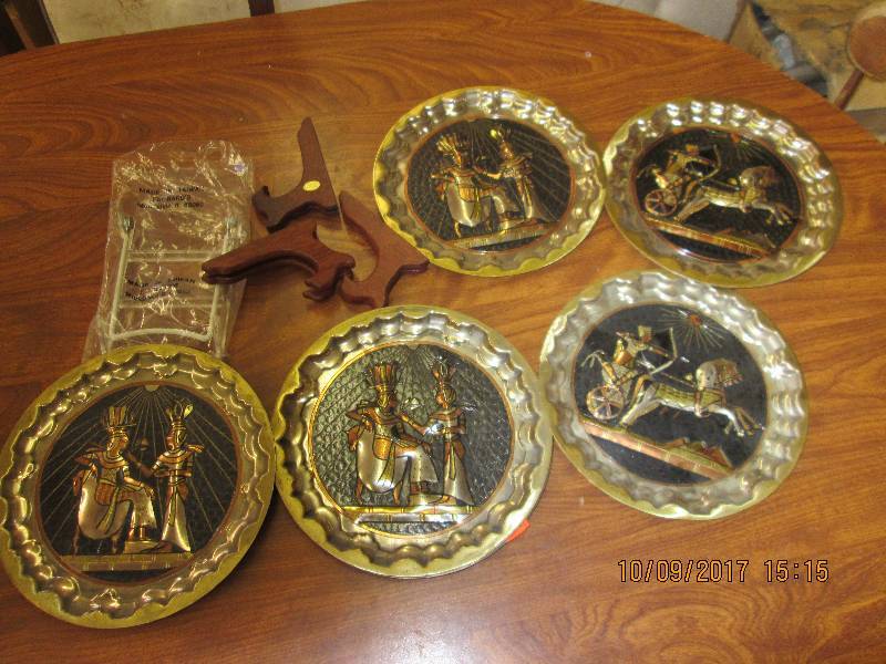 Lot of metal plates with Egyptian t...