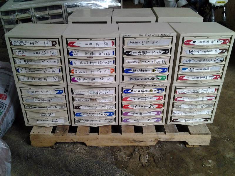lot 28 image: 8-Retail Parts Bins With Contents (Hardware)