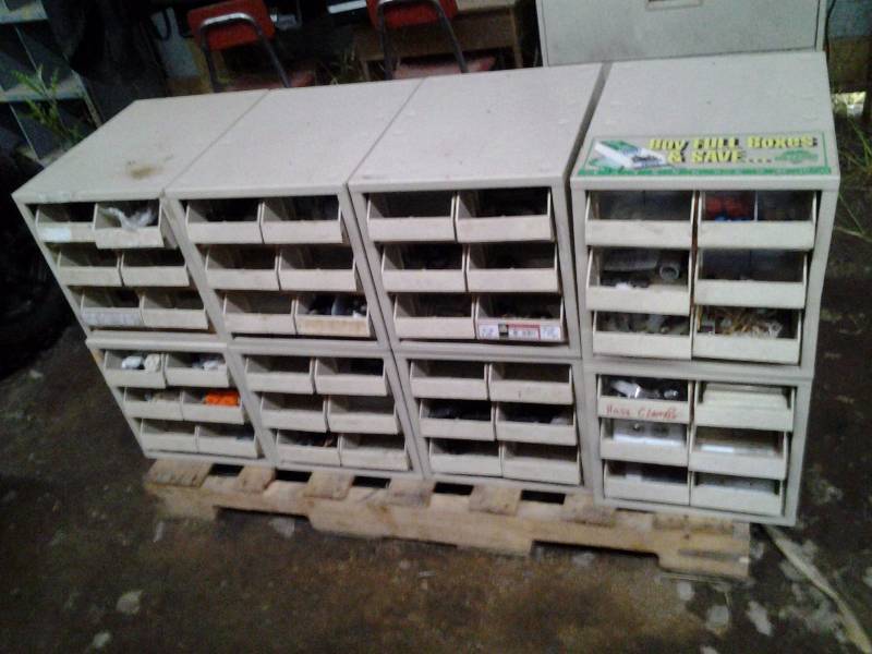 lot 29 image: 8-Retail Parts Bins With Contents (Hardware)