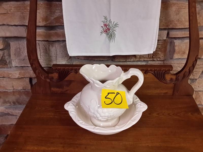 lot 50 image: Nice white porcelain water pitcher and bowl