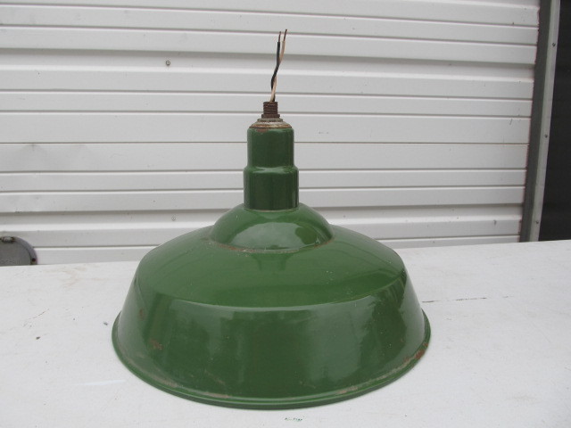lot 44 image: Vintage Green Porcelain Service Station Light Fixture