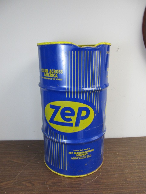 lot 52 image: Large ZEP Oil BarrelTrash Can