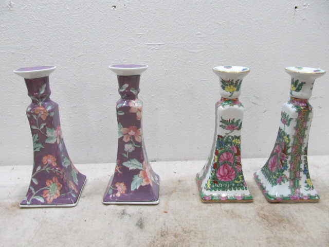 lot 77 image: 2 Pairs of Vintage Oriental Porcelain Candlesticks