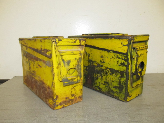 lot 147 image: Pair of Vintage Yellow Steel Ammo Boxes