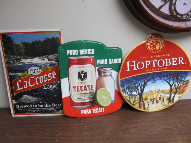 lot 188 image: 3 Embossed Metal Beer Signs