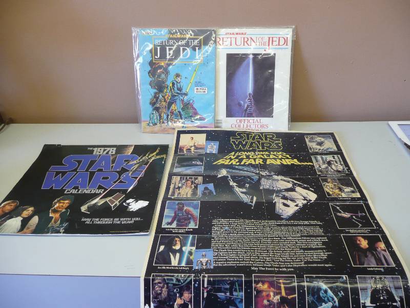 lot 30 image: Vintage Star Wars - 1984 Poster, 1983 Return of The Jedi Marvel Book, 1983 Return of The Jedi Official Collectors Edition, 1978 Star Wars Calendar - See Pictures