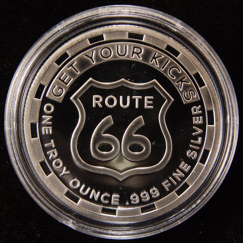 1 TROY OZ. .999 FINE SILVER ROUTE 66 IN AIRTITE HOLDER