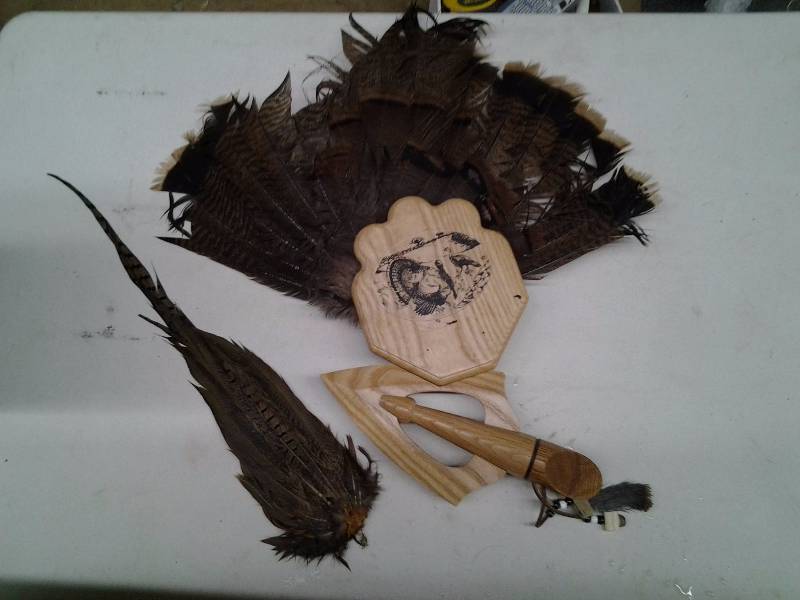 Turkey Tail Feathers Plaque (Damaged), One Pheasant Tail