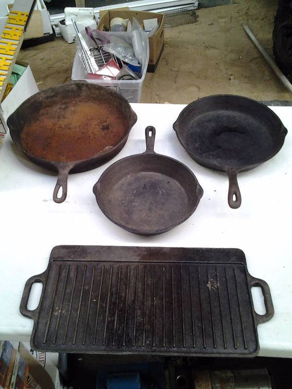 3-Cast Iron Skillets, 1-Cast Iron Griddle