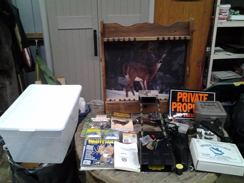 Bow Stand & Other Bow Hunting Accessories In Tote With Lid