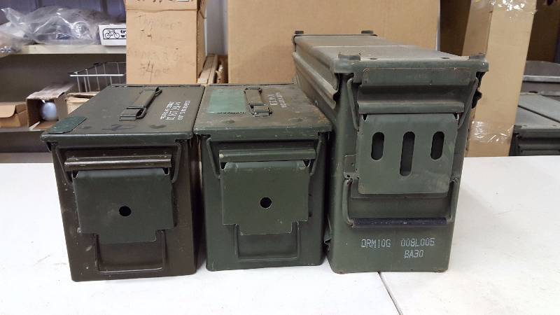 lot 28 image: (3) US Military Ammo Boxes