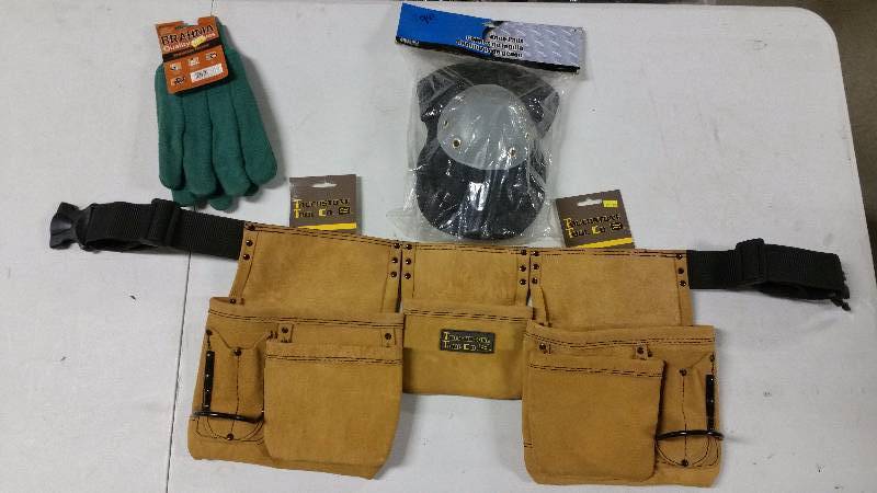 lot 70 image: Leather Tool Belt, Knee Pads, Fleece Gloves