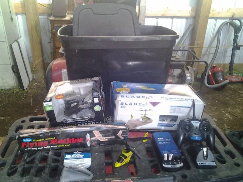 lot 30 image: E-Flight Blade MCX Helicopter, Controller, Charger, Parts.  RC Car, Wood Airplane Kit, Includes Tote With Lid