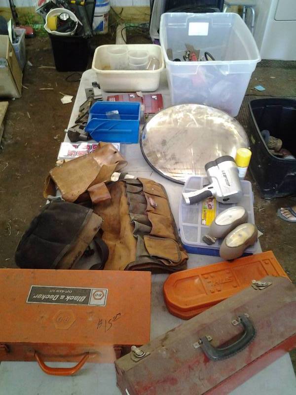 lot 44 image: Tote With Lid Full Of Hardware, Organizers, Drill Bits, Tool Boxes, Toll Belts
