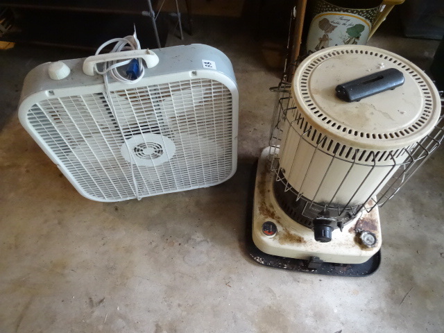 lot 88 image: Electric Box Fan, Sears Kerosene Heater