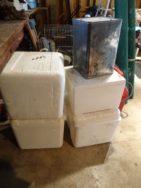 lot 109 image: 4-Styrofoam Coolers, Metal Tin