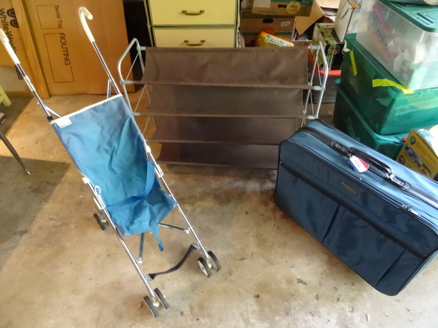 lot 134 image: Suitcase, Umbrella, Stroller, Fabric Shelf