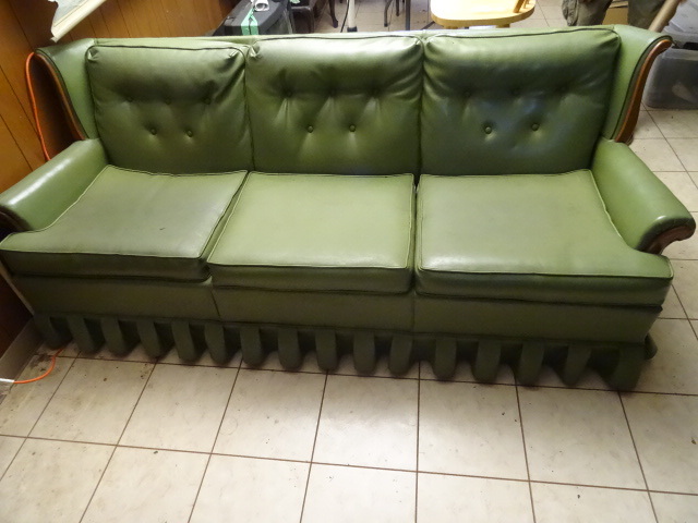 lot 260 image: Vintage 3 Cushion Skirted Vinyl Sofa