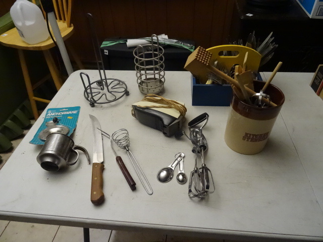 lot 281 image: Misc Kitchen Utensils, Egg Beater, Silverware