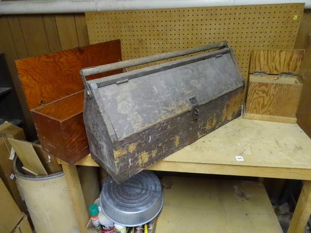lot 371 image: 3 Wooden Boxes, One Vintage StorageTool Box