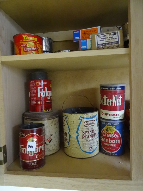 lot 381 image: Misc Hardware, Coffee Cans Vintage Ect.