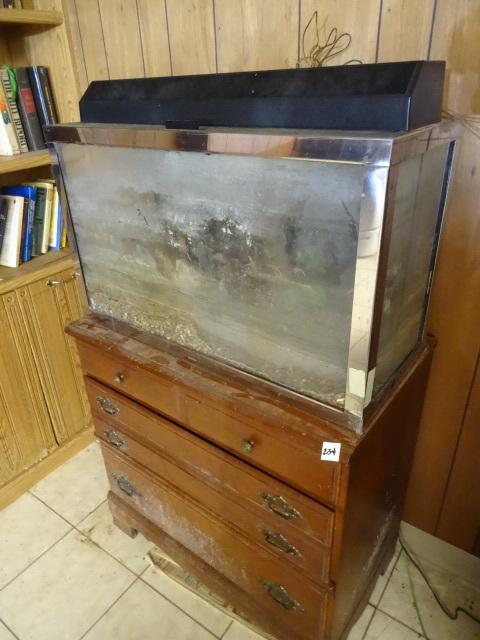 lot 234 image: Aquarium On Top Of 3 Drawer Wood Dresser