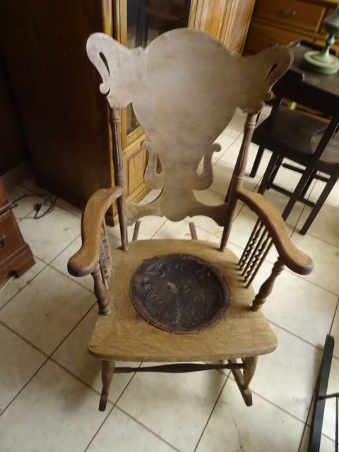 lot 235 image: Vintage Wood Rocker WLeather Seat