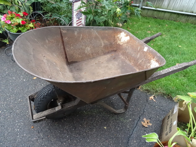 Metal Tub, Wheel Barrow with Balloon Tires