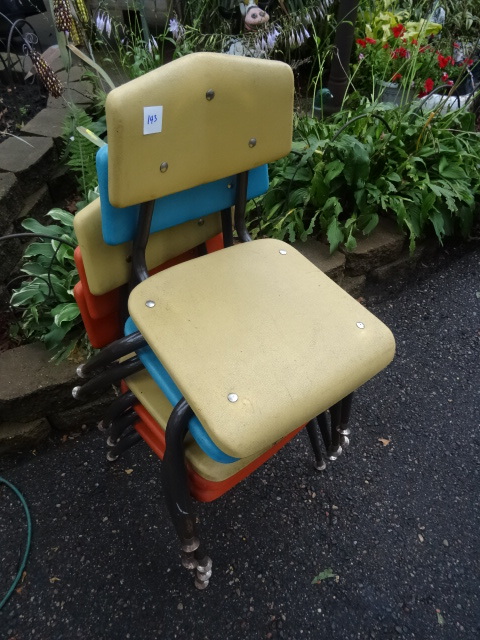 5 Stacking Metal Framed Kids Chairs