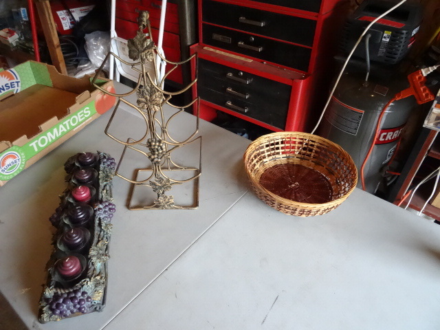Candles, Wine Rack. Wicker Basket