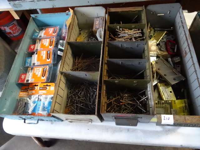3 Metal Bins Of Nails & Dry Wall Anchors,