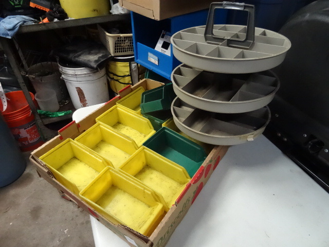 11 plastic hardware bins