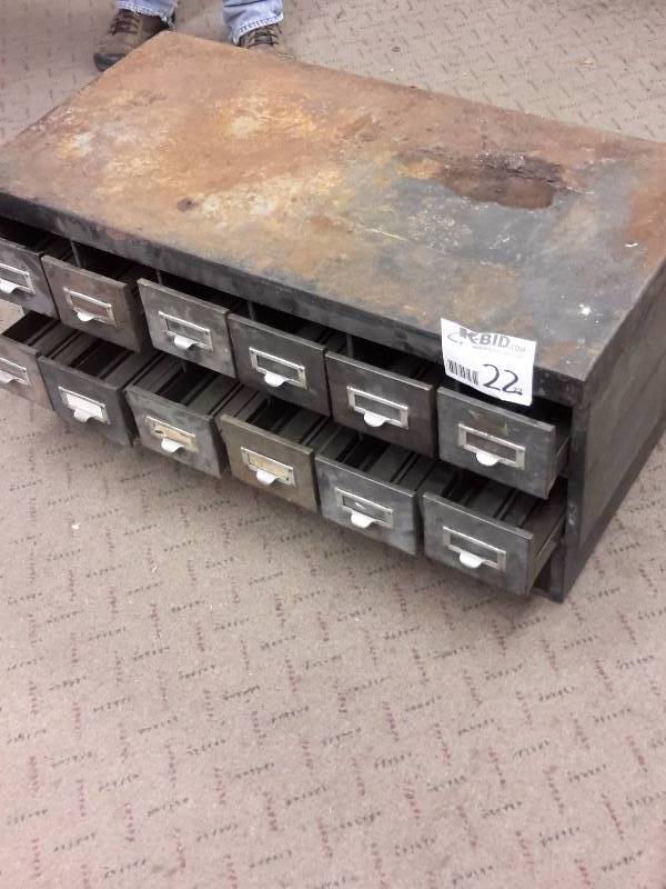 lot 22 image: 18 drawer metal  card catalog file cabinet