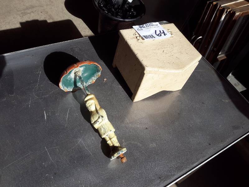 lot 64 image: Vintage Wood Box & antique Fountain spigot