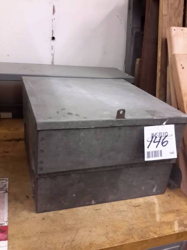 lot 146 image: 2 steel storage boxes locking but with no locks