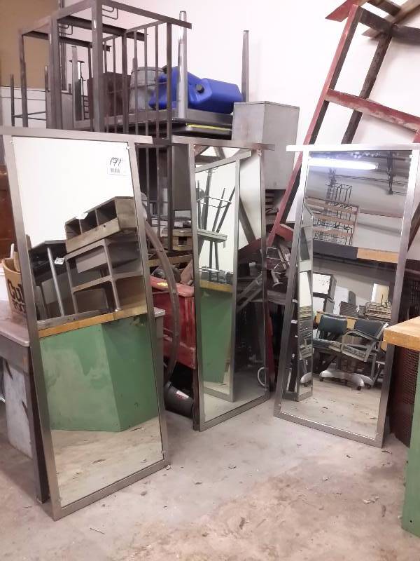 lot 171 image: 3 very nice commertial indtustial designed steel framed mirrors
