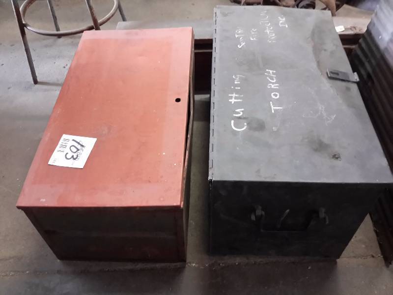 lot 103 image: 2 steel storage hinged boxes
