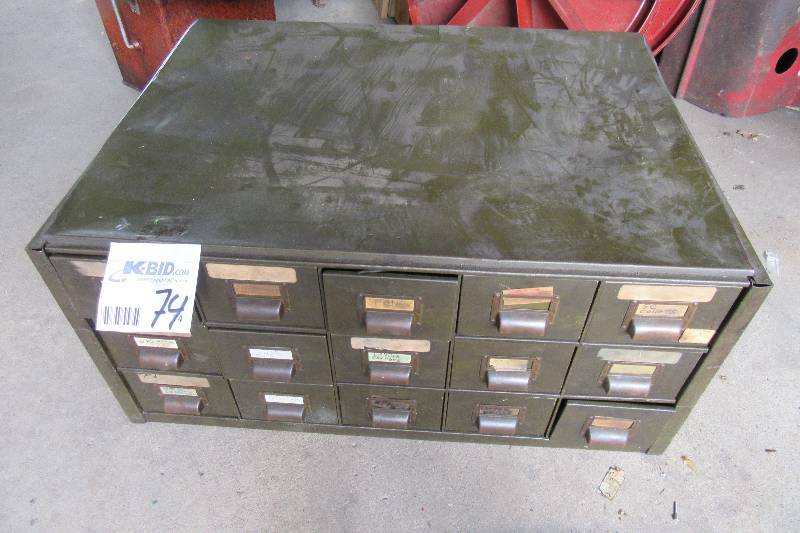 lot 74 image: 18 drawer metal  card catalog file cabinet