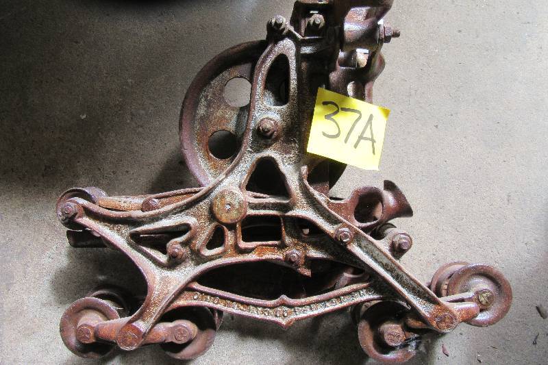 lot 37A image: Antique rolling trolley track mntd. Made by The Ney Mfg. Co.