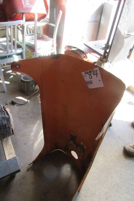 lot 84 image: Tractor Hood, Flywheel Cover and Evinrude Gas Can