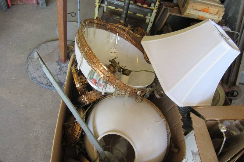 lot 214 image: box of misc. lamp Parts and shade