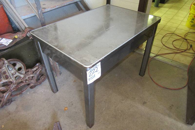 lot 222 image: heavy steel work table with automotive clearcoat  top