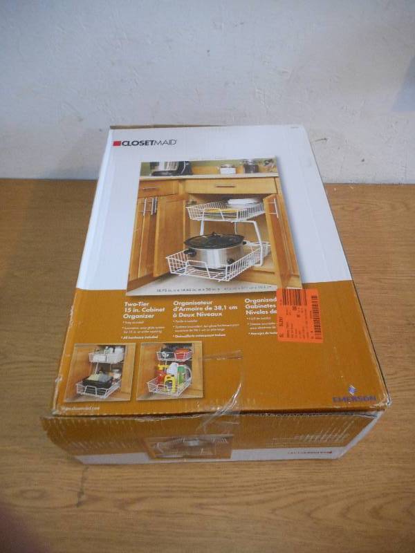 lot 44 image: ClosetMaid 14 in. W 2-Tier Ventilated Wire Sliding Cabinet Organizer in White
