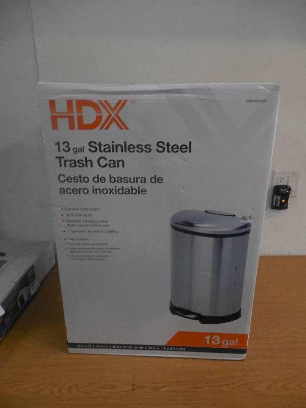 lot 62 image: HDX 13.2 Gal. Stainless Steel Toe Tap Automatic Lid OpenClose Sensor Trash Can
