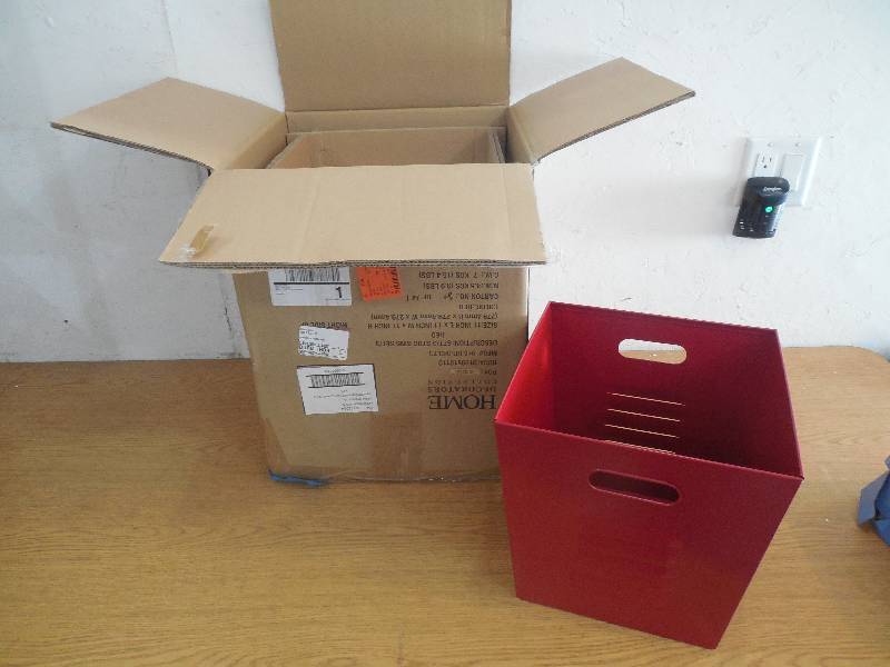 lot 120 image: Home Decorators Collection Lachlan Red Metal Storage Bin (Set of 3)