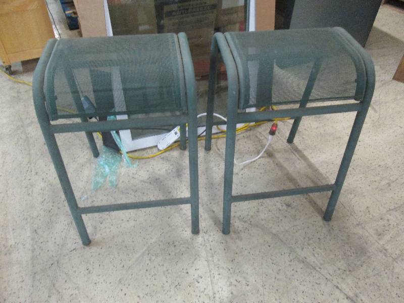 lot 4 image: Pair of Metal Mesh Green Work Stool...