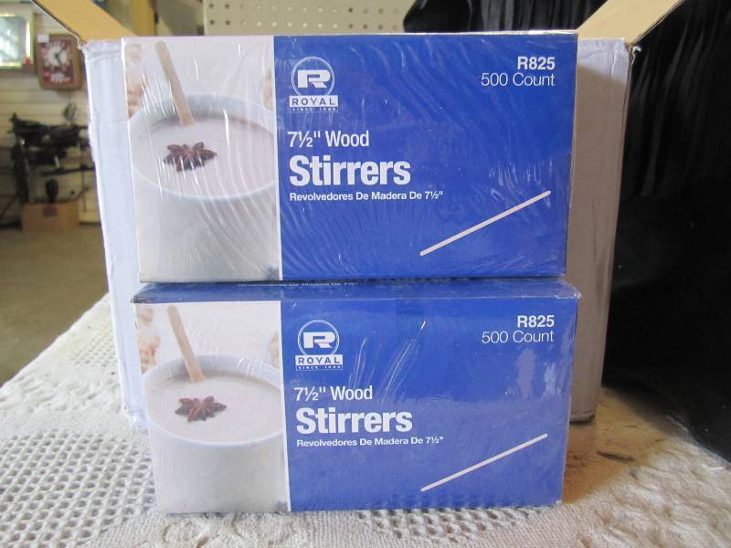 lot 15 image: Case of 5000 7.5 Wood Stirrers 10 ...